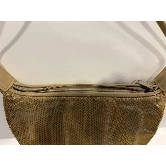 Clemente Vintage Snake Skin Shoulder Purse Tan / Brown With Strap Zipper Closure - Picture 9 of 16